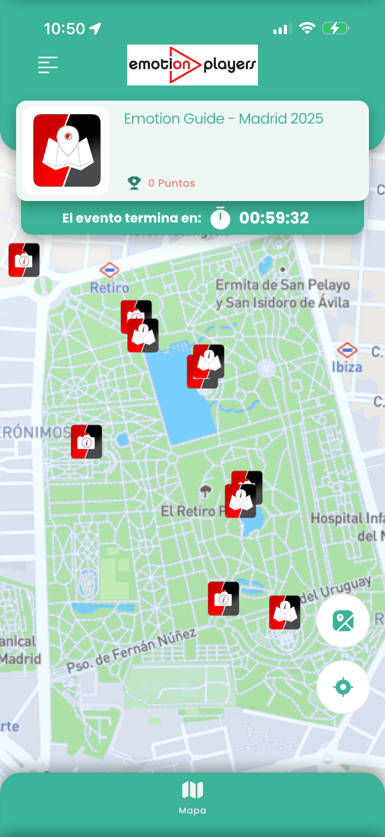 Mapa de Emotion Guide en El Retiro con puntos de interés